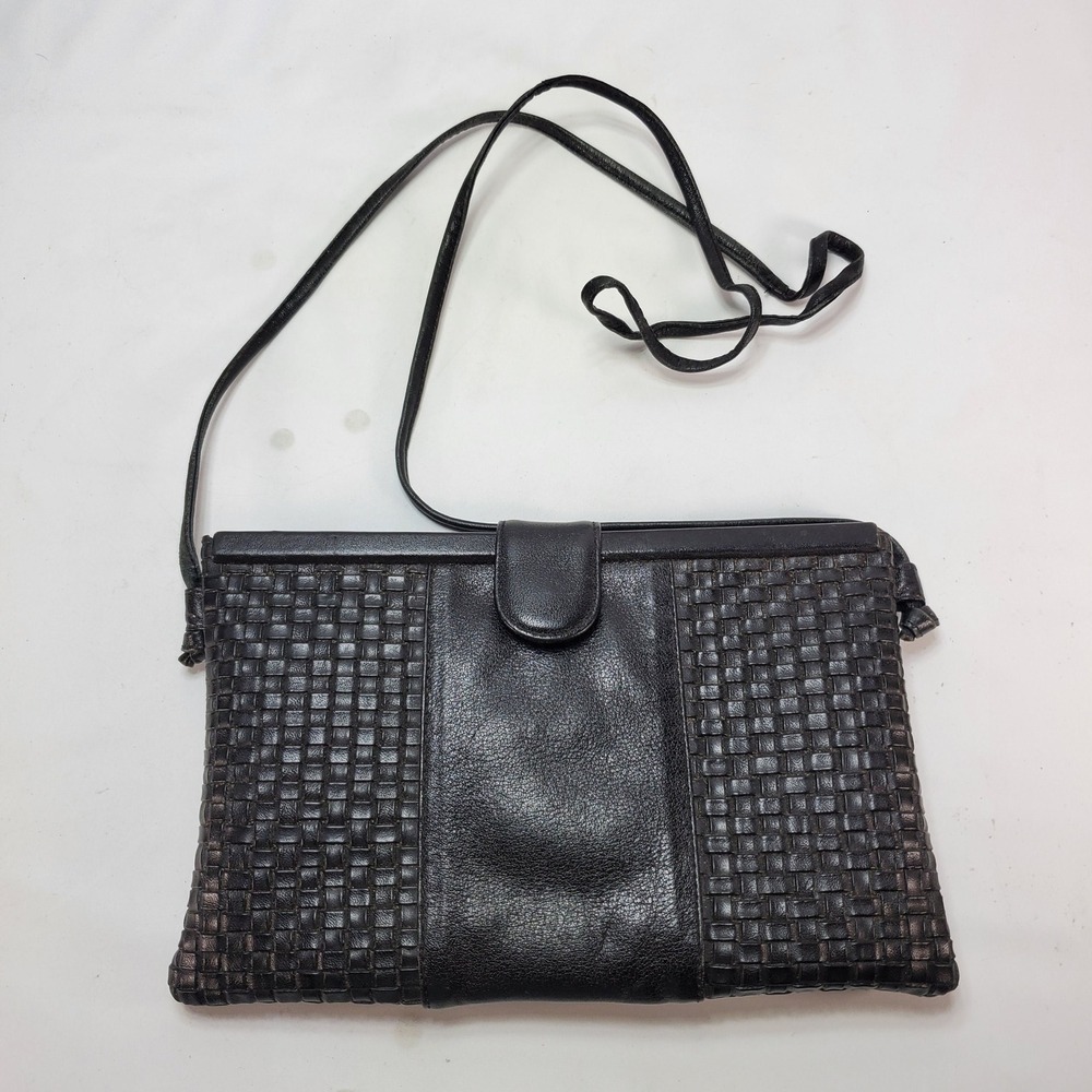 Koret Crossbody Bag Womens S‎ Black Woven Basketweave Vintage Retro Clutch